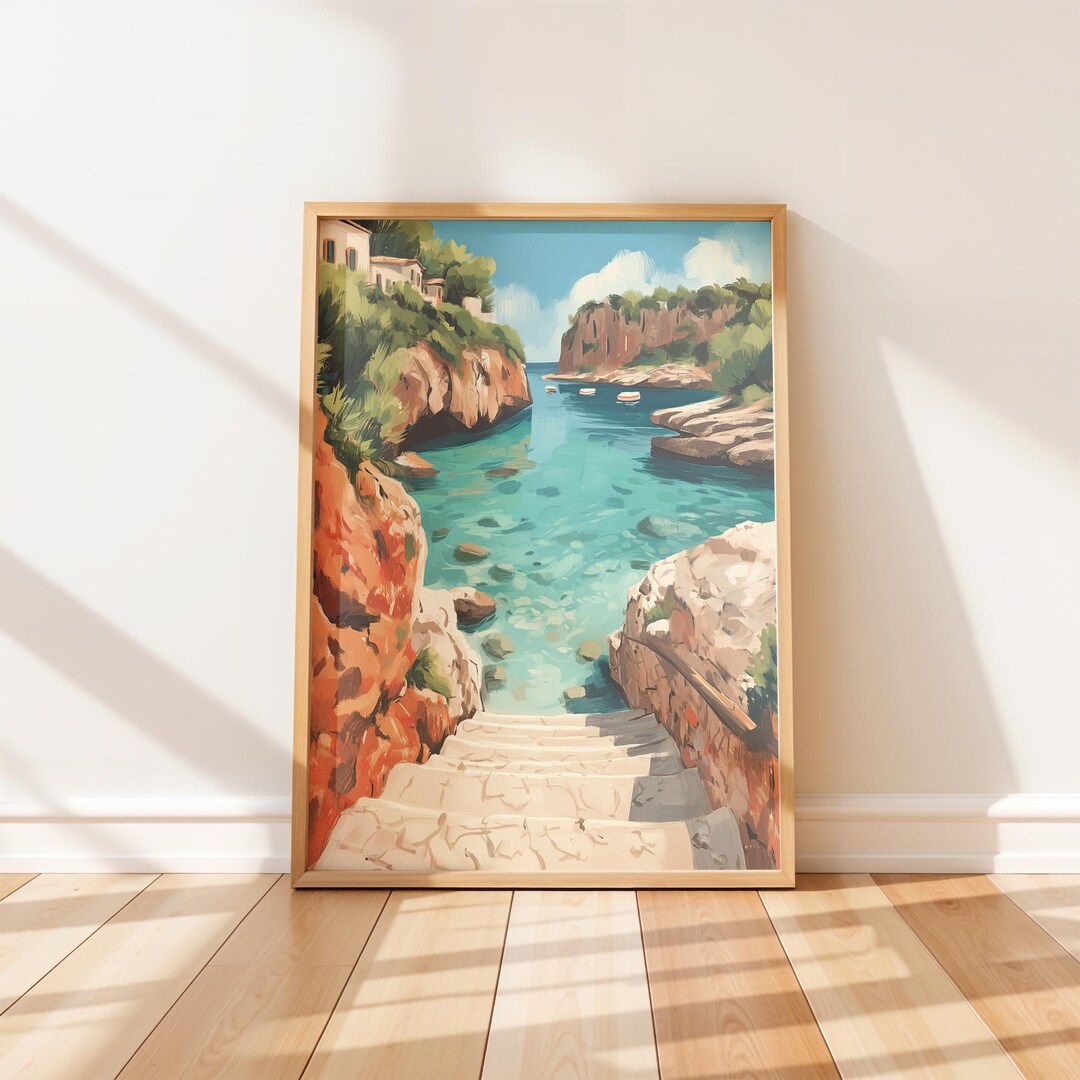 Mediterranean Cove Wall Art Print, Turquoise Water Coastal Poster ...