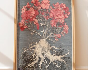 Dark Academia Botanische Gravur, Alraunwurzel Vintage Apotheker