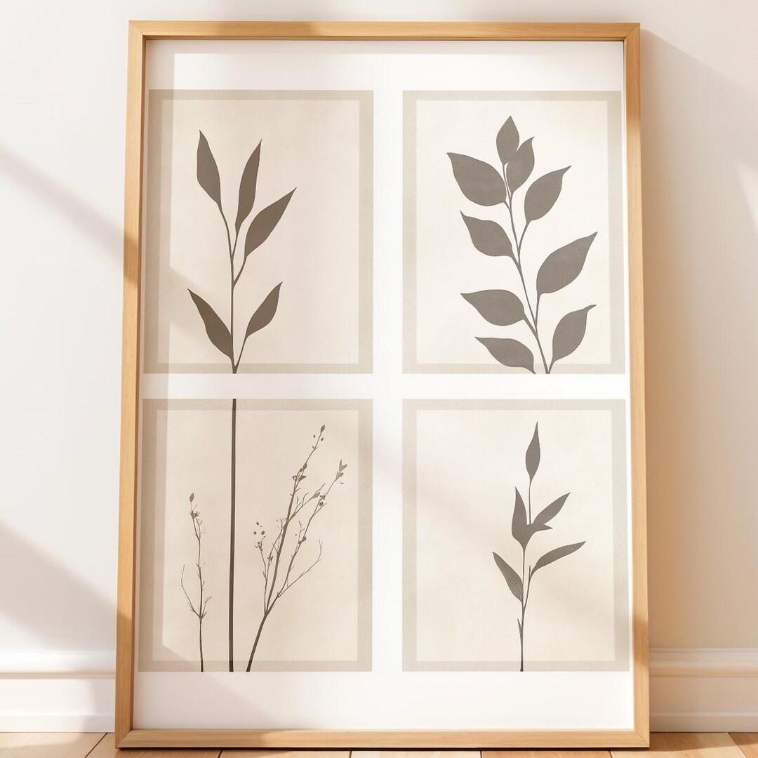 View of Modern Wall Art Botanical Prints Set - Neutral Aesthetic Decor ...