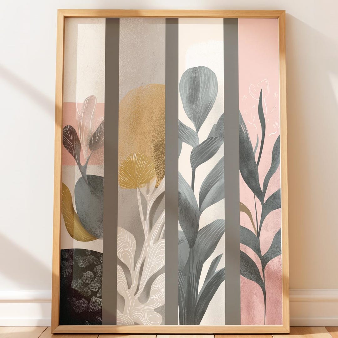 Image showcasing Modern Minimalist Botanical Flowers Art - Neutral Watercolor Stems ...