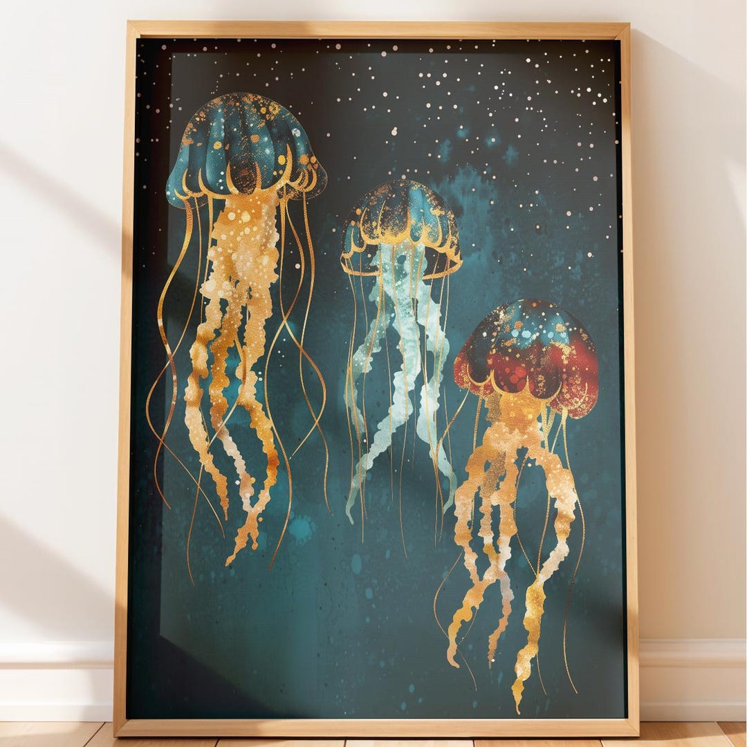 Nautical Jellyfish Wall Art - Calm Ocean Coastal Decor - Etsy