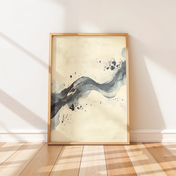 Minimalist Abstract Wall Art Print - Contemporary Ink Wash Decor, Modern Japandi Style Art