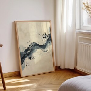 Bold black-gray brushstroke wall art for study — minimalism meets modern elegance with calm tones on warm cream paper.
