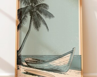 Vintage Travel Poster: Rustic Tropical Island Coastal Art Print