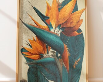 Vintage Paradiesvogel Druck: Strelitzia Reginae Botanische Kunst