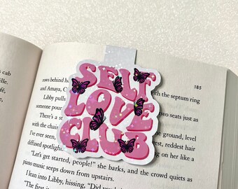 Self Love Club magnetische bladwijzer | Roze vlinderbladwijzer | Cadeaus voor boekenliefhebbers | Lezen, leesachtig, cadeau |