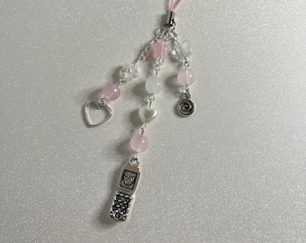 Pink and White Y2K Phone Charm | Bag Charm, Keychain, Purse Charm | Girly, Coquette, Gifts for Her | Phone Accessory