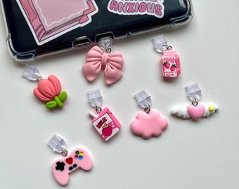 Pink Themed Kindle Charms | Dust Plug | Kindle Paperwhite | Kawaii, Coquette, Girly, Floral, Bows | Kindle Accessory | Bookish