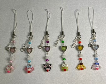 Sanrio Heart Phone Charm, Bag Charm | Phone strap | Kawaii, Cute, y2k | Hello Kitty, My Melody, Kuromi, Keroppi, Cinnamoroll, Pompompurin