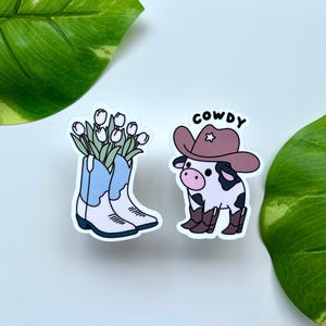 Cowboy Boots Tulip + Cowdy Sticker | Floral, Flower, Girly, Cowgirl, Cow Print, Funny, Cute Stickers | Vinyl Holographic Stickers | Kindle