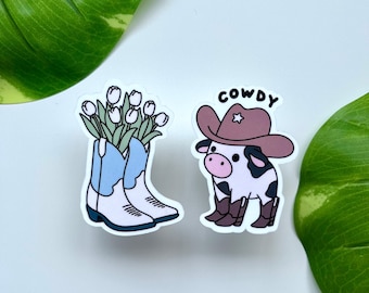 Cowboy Boots Tulip + Cowdy Sticker | Floral, Flower, Girly, Cowgirl, Cow Print, Funny, Cute Stickers | Vinyl Holographic Stickers | Kindle