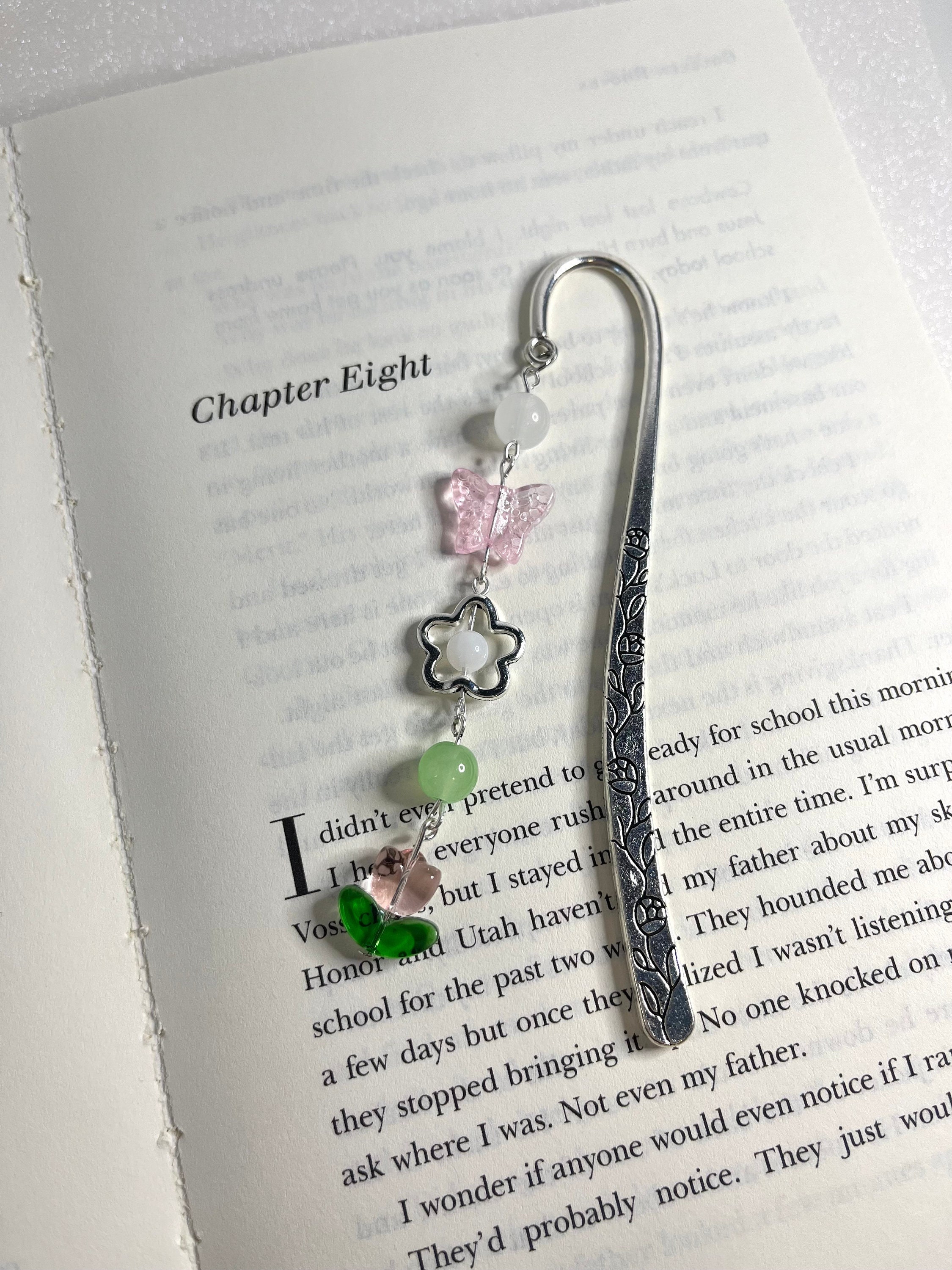Floral Spring Pink+green Butterfly Bookmark | Beaded Bookmark | Metal ...
