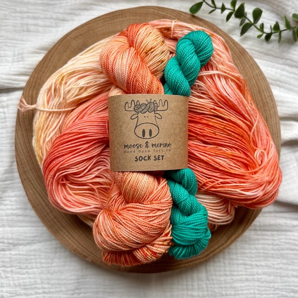 King Crab, READY TO SHIP, Hand Dyed Yarn, Knitting Sock Set, Merino Nylon, Orange Yarn, Knit Crochet Gift