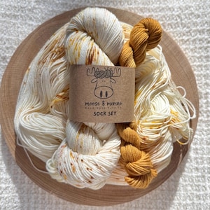 Gold Rush Sock Sets, READY TO SHIP, Hand Dyed Yarn, Fingering Weight, Knitting Sock Set, Gold Speckled Yarn, Merino Nylon, Knit Crochet Gift