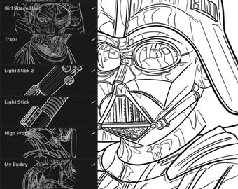a Galaxy not so far away. 17 one off line drawings in a brush pack for procreate  made by me Ryan Eternal from the hit TV Show INKMASTER