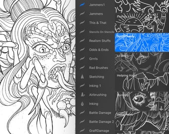 Inkmaster Ryan Eternal 24 pack procreate brushset, line drawings, tattoo designs, Tattoo art, procreate brushes, brushes, hand drawn custom