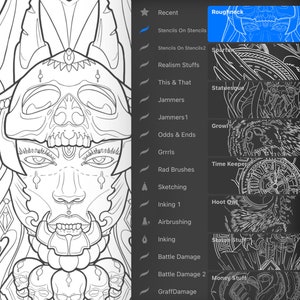 Inkmaster Ryan Eternal 21 pack procreate brushset, procreate brushes, line work, Tattoo designs, stencils, Tattoo art, brushpack, stamps