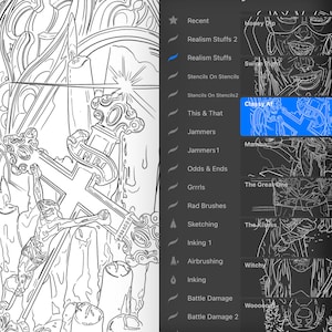 Inkmaster Ryan Eternal 28 pack procreate brushset, procreate stamps, realism brushes, line work, stencils, digital brushes, brush packs