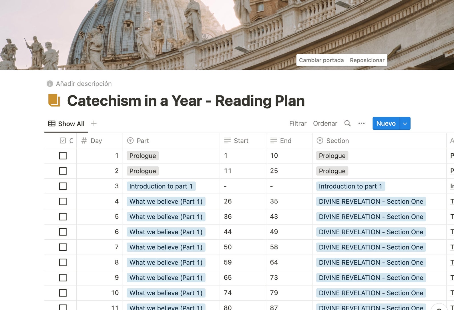 Ascension Catechism in a Year Reading Plan Notion Template Checklist