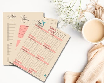 Wanderlust Travel Planner & Budget / Peachy Plane Theme / Diseño estético imprimible