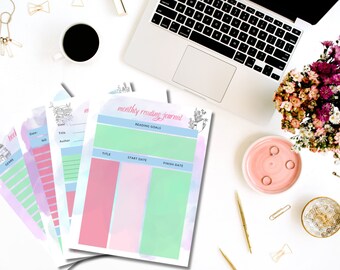 Diario de lectura para amantes de los libros de acuarela / Diseño estético / Cuatro páginas