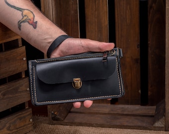 Cartera titular de tarjeta, Cartera de cuero para hombres, Accesorios de cuero para hombres, Regalos de marido para él, Cartera larga, Monederos hechos a mano, Regalos del Día de las Madres