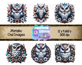 Metallic Floral Forest Owls - PNG Clipart Bundle - Sublimation Designs - Tumbler Design - Digital Download - Skinny Tumbler - DIY Wall Art