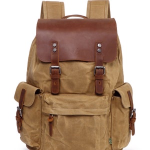 Stone Creek Backpack Canvas Backpack Leather Travel Backpack Hiking Backpack School College Backpack Leather Backpack TSD Brand Camel