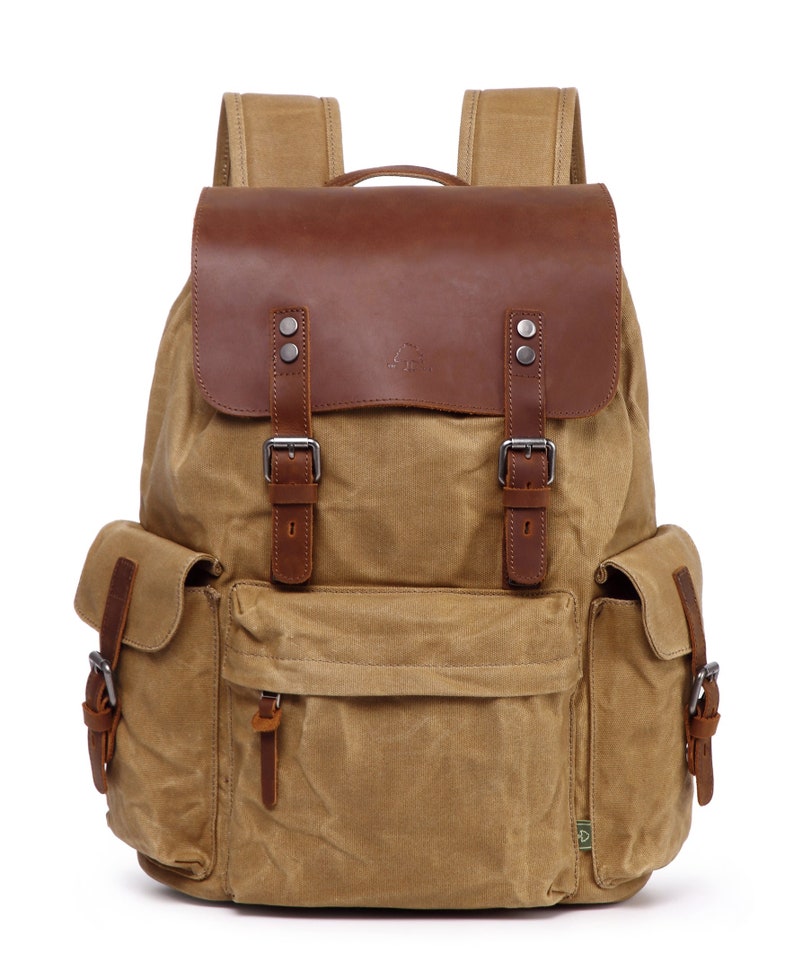 Stone Creek Backpack Canvas Backpack Leather Travel Backpack Hiking Backpack School College Backpack Leather Backpack TSD Brand Camel