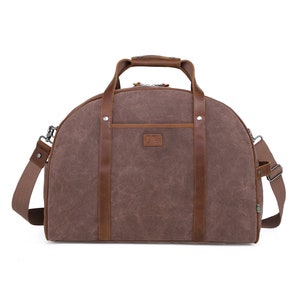 Stone Creek Duffel Bag Suede Suitcase Leather Luggage Waxed Canvas Duffel Bag Leather Travel Bag Duffel Carry On Bag TSD Brand Brown