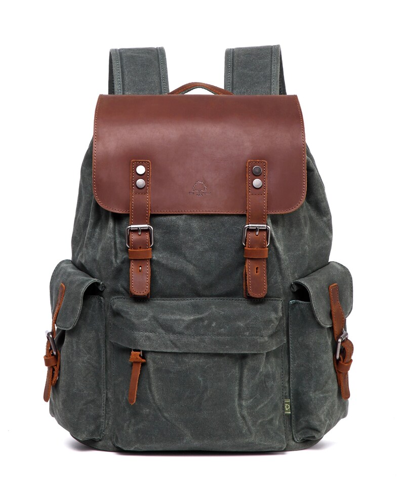 Stone Creek Backpack Canvas Backpack Leather Travel Backpack Hiking Backpack School College Backpack Leather Backpack TSD Brand Teal