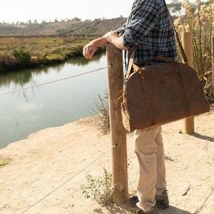 Stone Creek Duffel Bag Suede Suitcase Leather Luggage Waxed Canvas Duffel Bag Leather Travel Bag Duffel Carry On Bag TSD Brand image 1