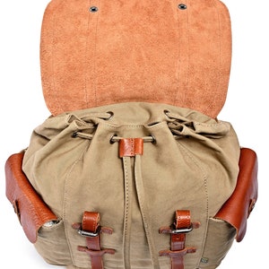 Hosta Valley Backpack, Leather Canvas Backpack, Travel Bag Hiking Backpack Modern Canvas Backpack Large Travel Hiking Daypack TSD Brand image 7