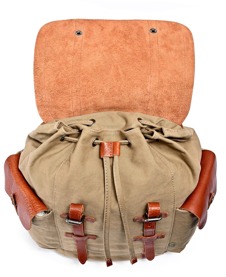 Hosta Valley Backpack, Leather Canvas Backpack, Travel Bag Hiking Backpack Modern Canvas Backpack Large Travel Hiking Daypack TSD Brand image 7