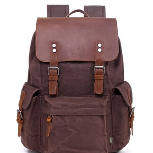 Stone Creek Backpack Canvas Backpack Leather Travel Backpack Hiking Backpack School College Backpack Leather Backpack TSD Brand Brown