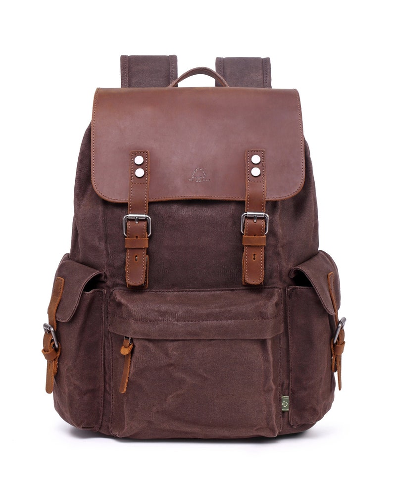 Stone Creek Backpack Canvas Backpack Leather Travel Backpack Hiking Backpack School College Backpack Leather Backpack TSD Brand Brown