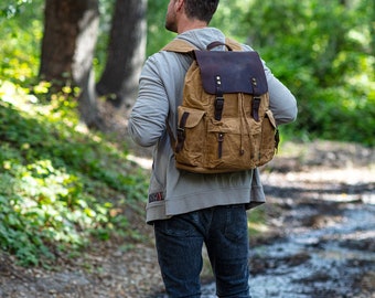 Stone Creek Backpack | Canvas Backpack | Leather Travel Backpack | Hiking Backpack | School College Backpack | Leather Backpack | TSD Brand