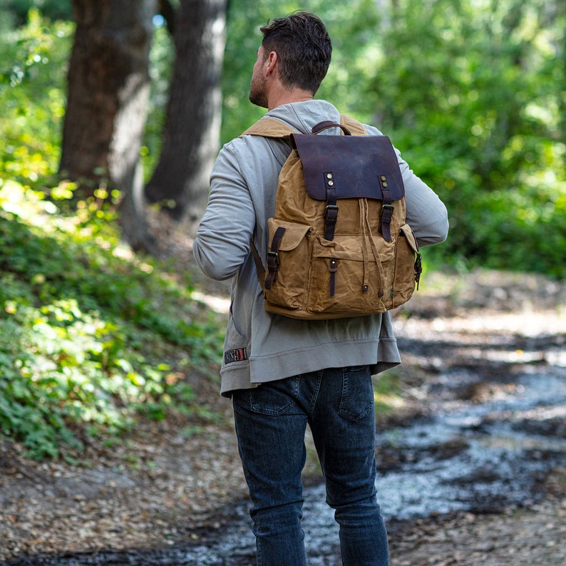 Stone Creek Backpack Canvas Backpack Leather Travel Backpack Hiking Backpack School College Backpack Leather Backpack TSD Brand image 1