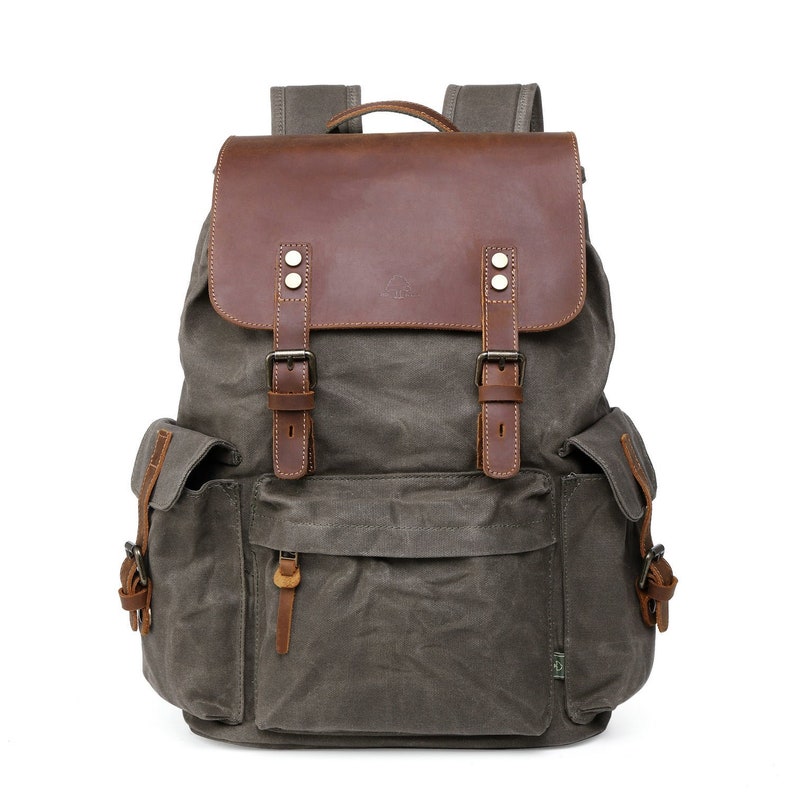 Stone Creek Backpack Canvas Backpack Leather Travel Backpack Hiking Backpack School College Backpack Leather Backpack TSD Brand Olive