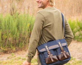 Valley Trail Messenger Bag - Canvas Messenger Bag, Mens Messenger Mens Satchel Canvas Messenger Bag Leather Messenger Travel Bag | TSD Brand