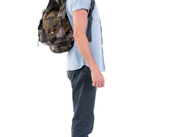 Renegade Camo Canvas Backpack - Canvas Leather Backpack, Travel Bag Hiking Backpack Modern Canvas Backpack Large Travel Bag  | TSD Brand