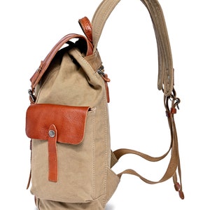 Hosta Valley Backpack, Leather Canvas Backpack, Travel Bag Hiking Backpack Modern Canvas Backpack Large Travel Hiking Daypack TSD Brand image 5