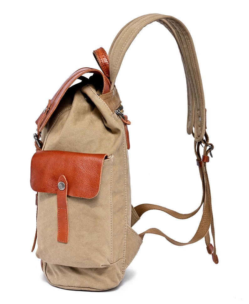 Hosta Valley Backpack, Leather Canvas Backpack, Travel Bag Hiking Backpack Modern Canvas Backpack Large Travel Hiking Daypack TSD Brand image 5