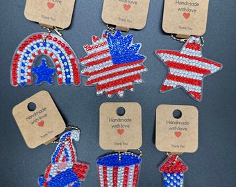 Unique Diamond Art Keychain|Handmade Gifts|Gift for Him| July 4th Decorations| Independence Day Decorations | Handmade Products | USA Flags