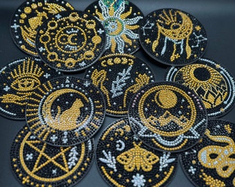 Posavasos con diseño de diamantes celestiales: decoración de tarot hecha a mano