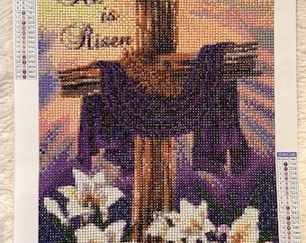 Arte cristiano hecho a mano con diamantes: Mosaico de cruz de Pascua (30 x 40 cm)