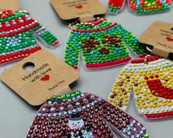 Ugly sweater Keychain|Diamond Art Keychain|Christmas Ornaments|Gifts for Her|Holiday Decor|Best gifts|Christmas gifts|Bling gifts