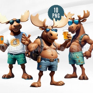 Moose with Beer, Moose with Sunglasses, Cool Moose PNG, Funny Moose, Cartoon Moose, Moose on the Beach, Moose Clipart, Hip Hop Moose