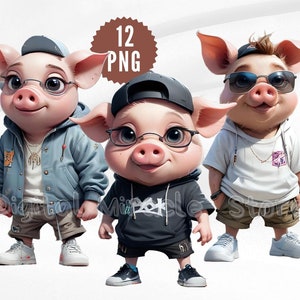 Cool Pig PNG, Hip Hop Pig, Cartoon Pig, Funny Pig PNG, Cerdo con gafas de sol, Pig Clip Art, Sublimación de cerdo, Gangster Pig, Urban Pig, Clipart