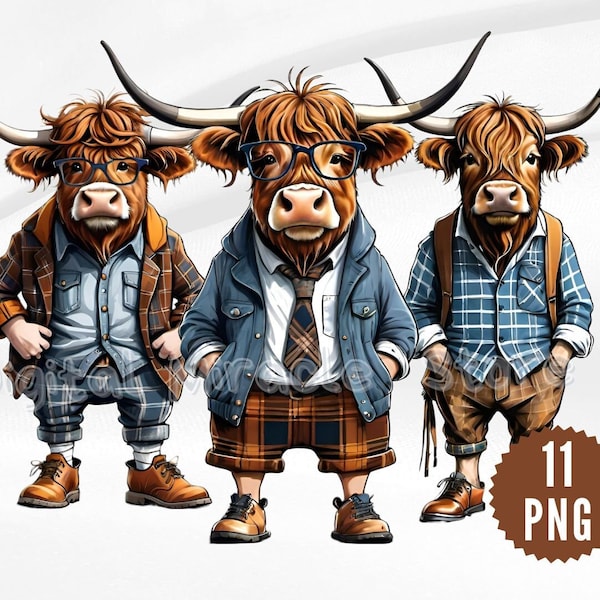 Highland Cow PNG, Hipster Cow, Funny Cow PNG, Cool Cow, Cow in Shirt, Streetwear Cow, Trendy Cow PNG, Dressed Cow Sublimation, Scottish Cow